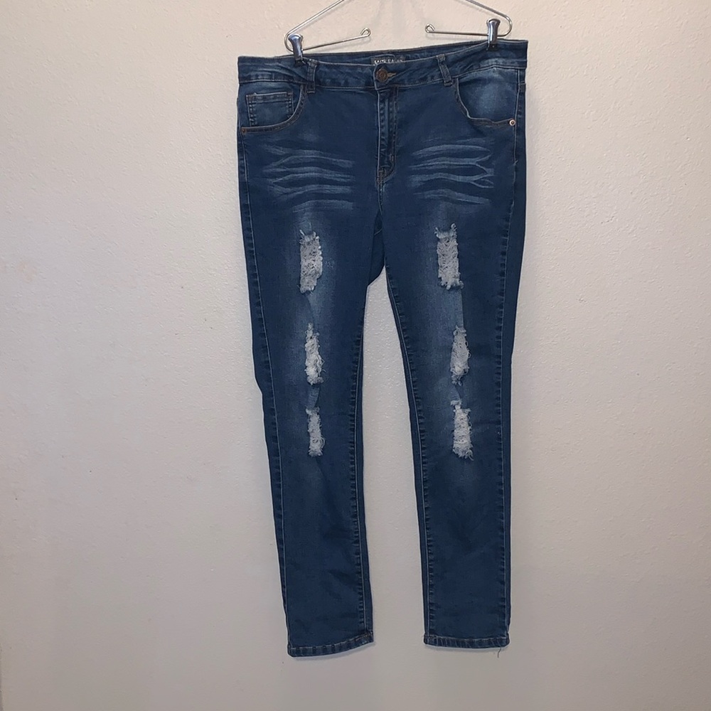 Jack David Women's Dark Wash Ripped Skinny Jeans